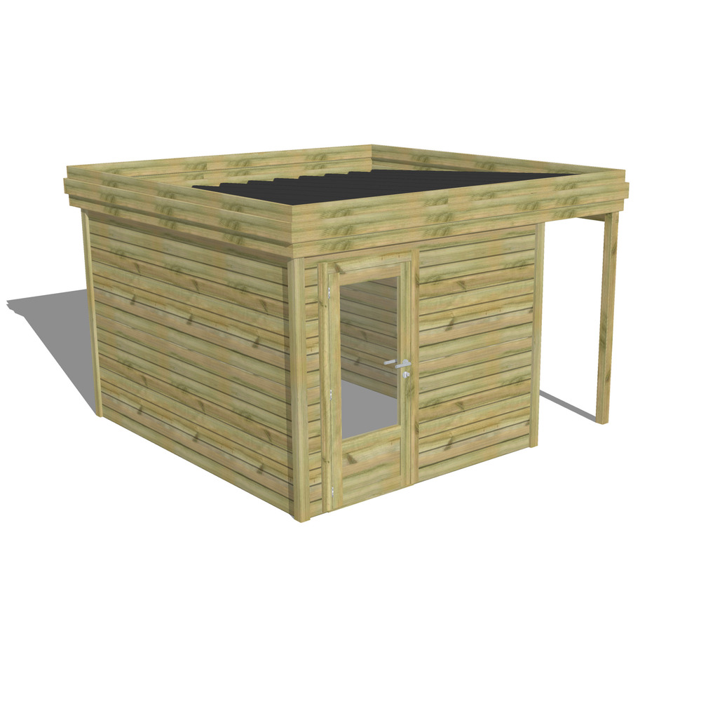 Abri de jardin bois pin traité autoclave 27mm - 3,64x3,44m / 13m2 - bac acier - abri français