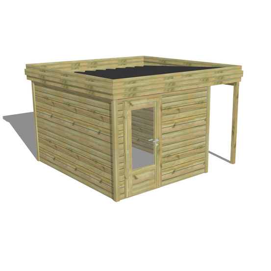 Abri de jardin bois pin traité autoclave 27mm - 3,64x3,44m / 13m2 - bac acier - abri français