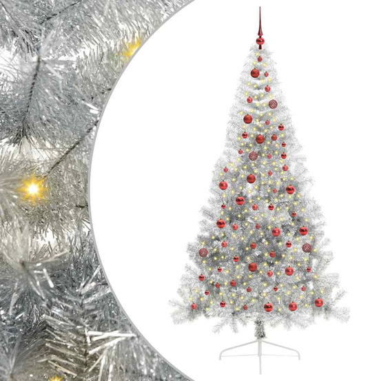 Sapin de noël artificiel pré-éclairé argent 210 cm pet