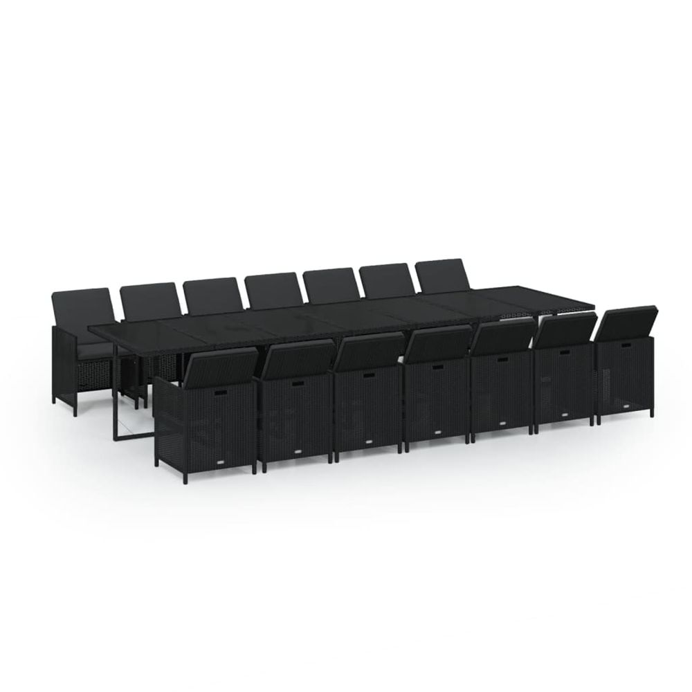 Ensemble à manger de jardin coussins 15 pcs résine tressée noir