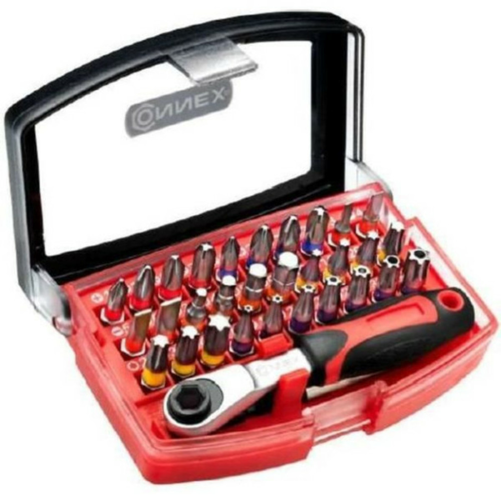 Jeu d'embouts et cliquet 32 pieces - - entraînement 1/4 - acier s2 - support magnétique inclus