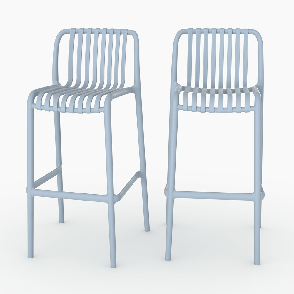Duli-lot de 2 chaises de bar de jardin 76 cm en plastique bleu pastel