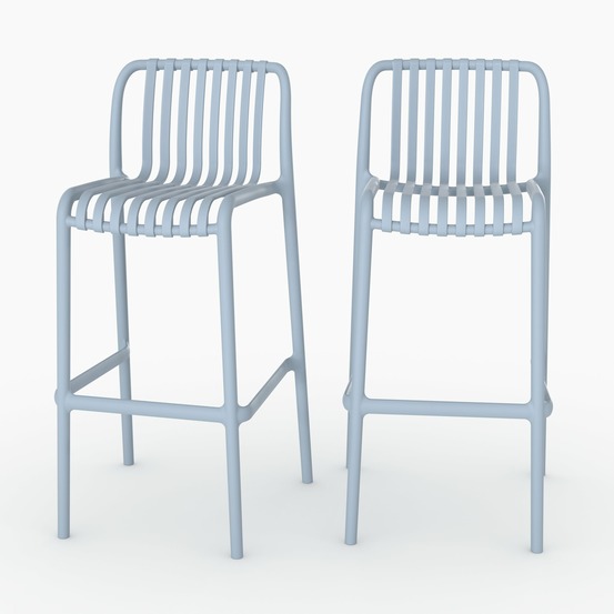 Duli-lot de 2 chaises de bar de jardin 76 cm en plastique bleu pastel