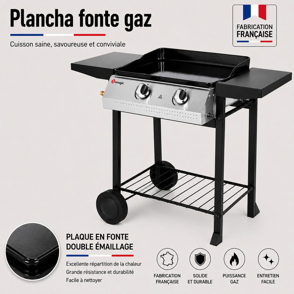 Plancha à gaz 2 feux 5,3kw pampluna