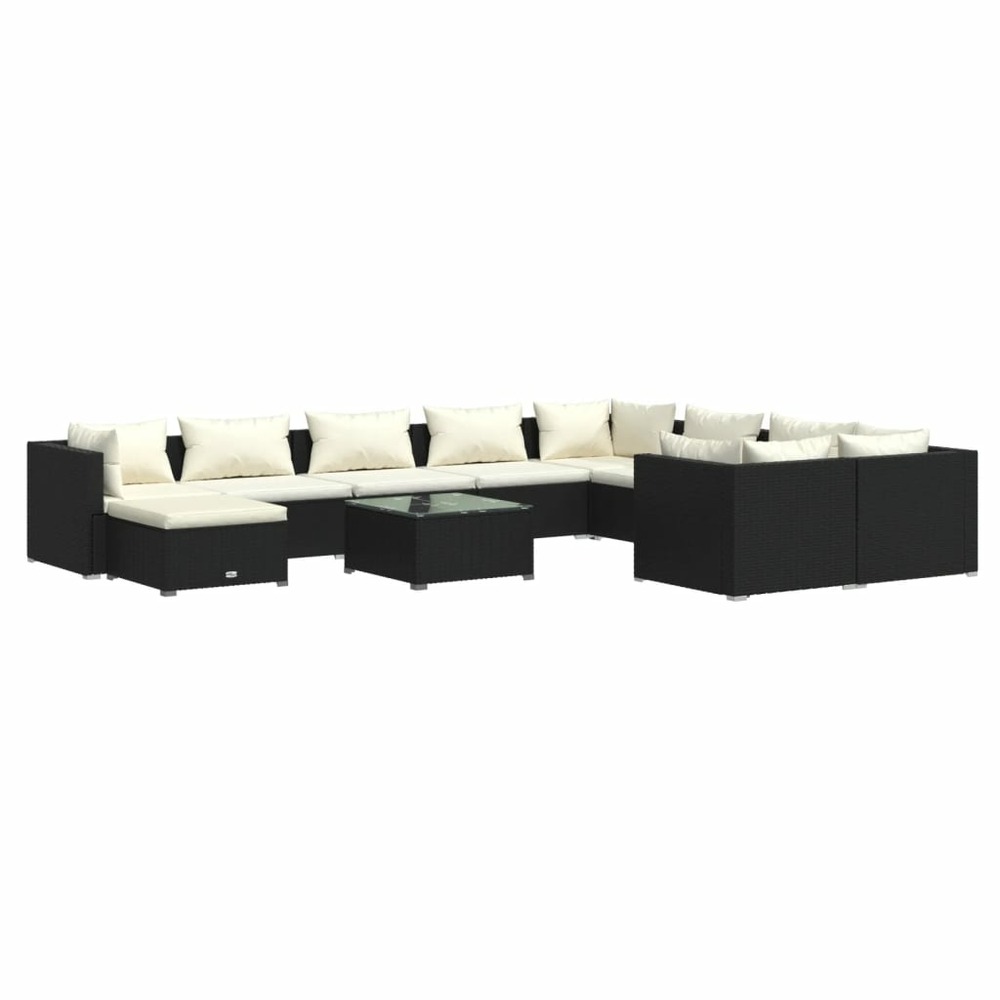 Salon de jardin meuble d'extérieur ensemble de mobilier 11 pièces avec coussins résine tressée noir
