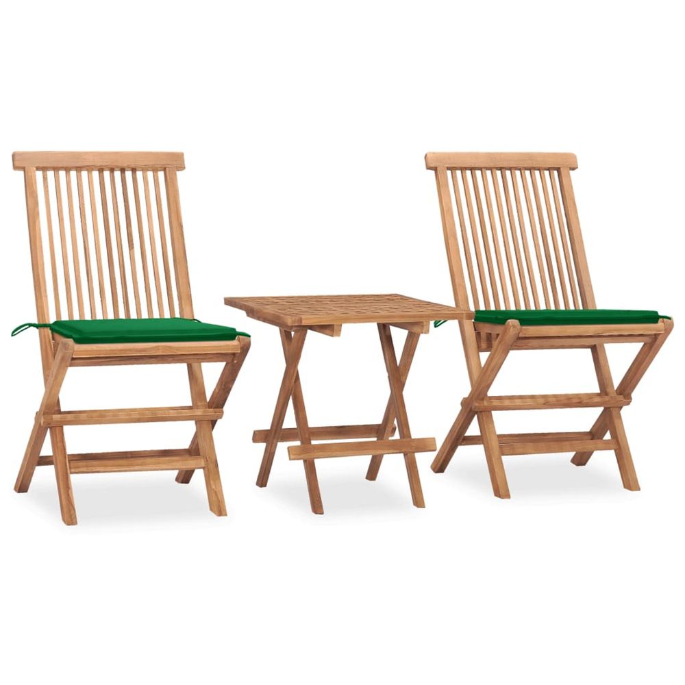 Ensemble à manger d'extérieur pliable avec coussin 3 pcs teck
