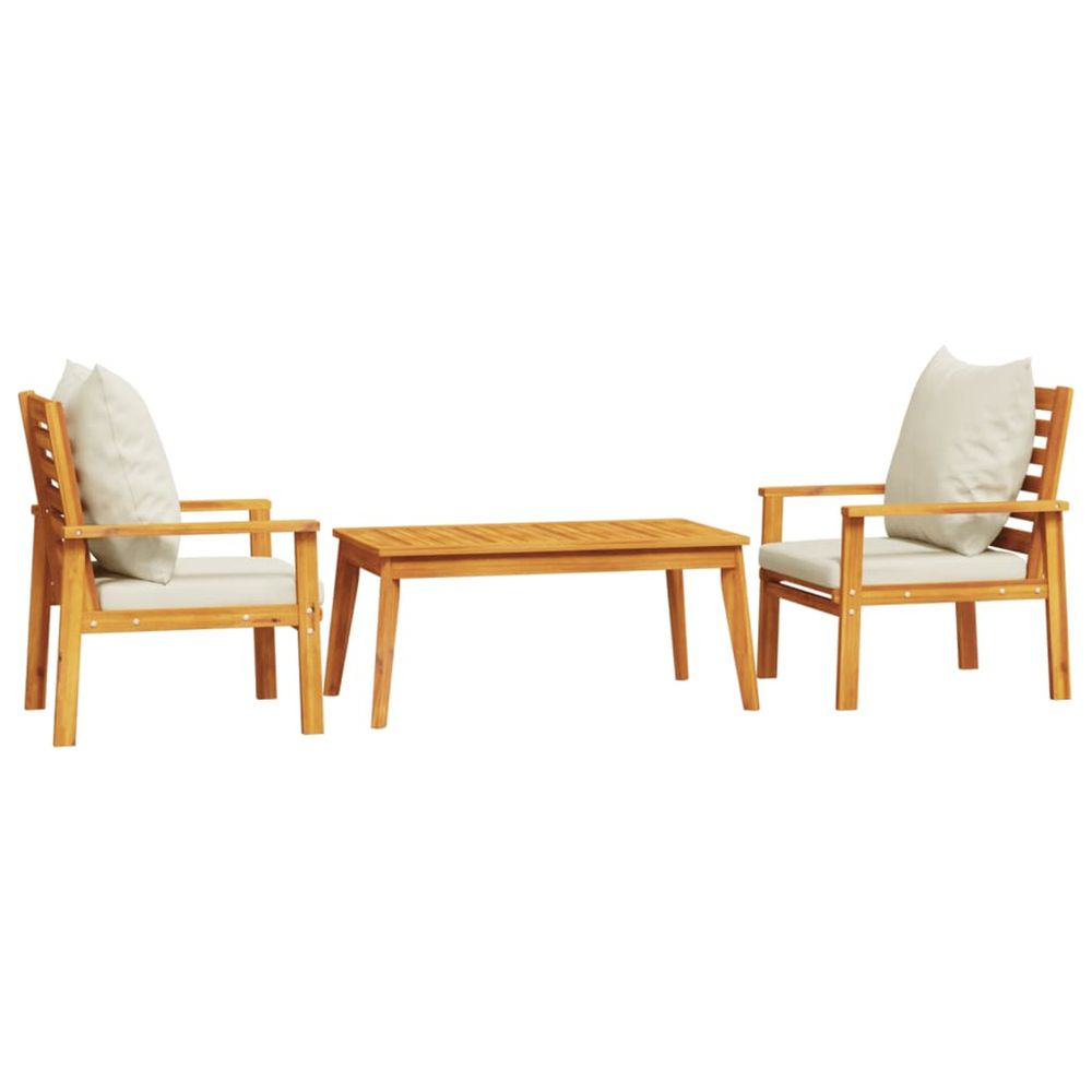 Salon de jardin 3 pcs avec coussins bois massif d'acacia