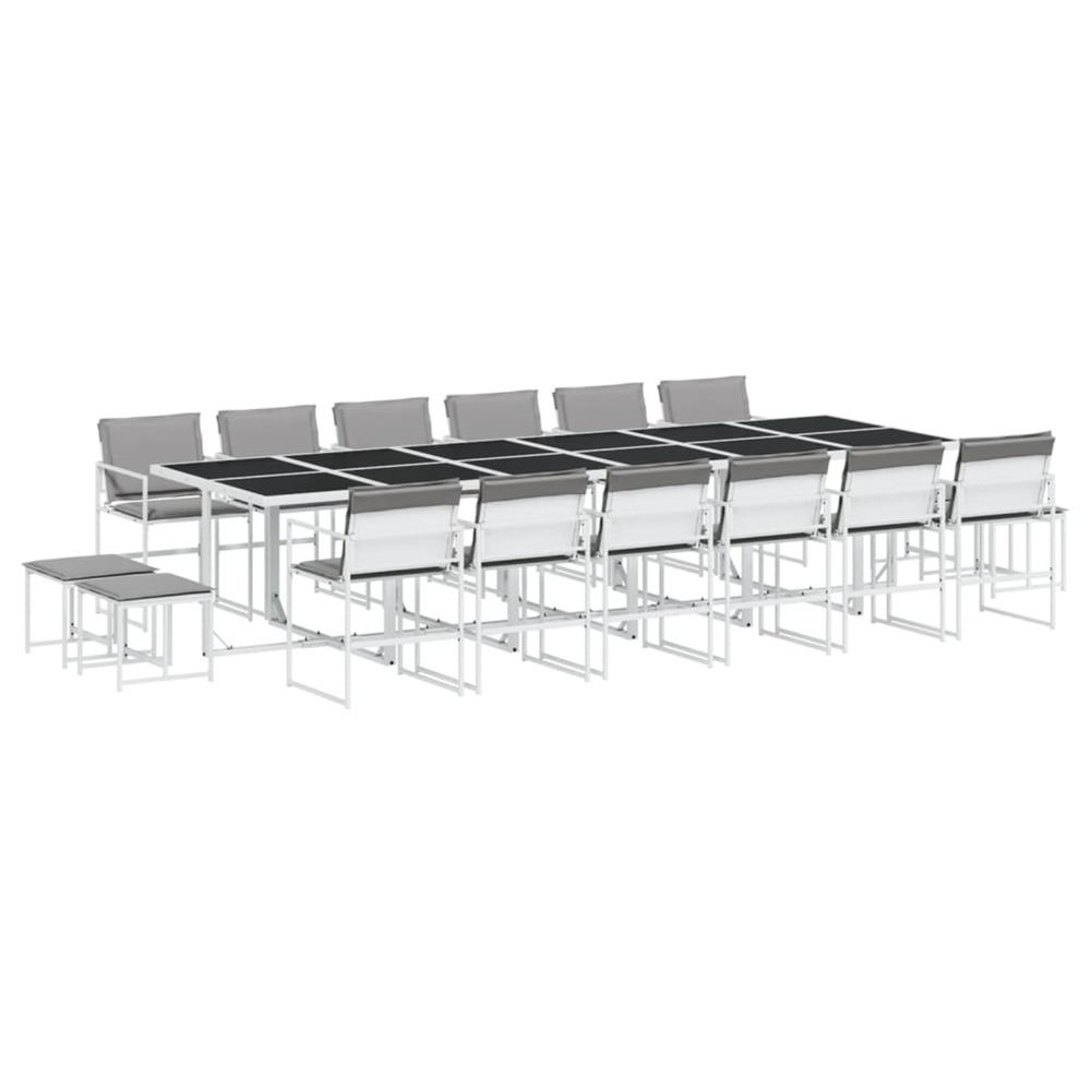 Ensemble à manger de jardin avec coussins 17pcs blanc textilène