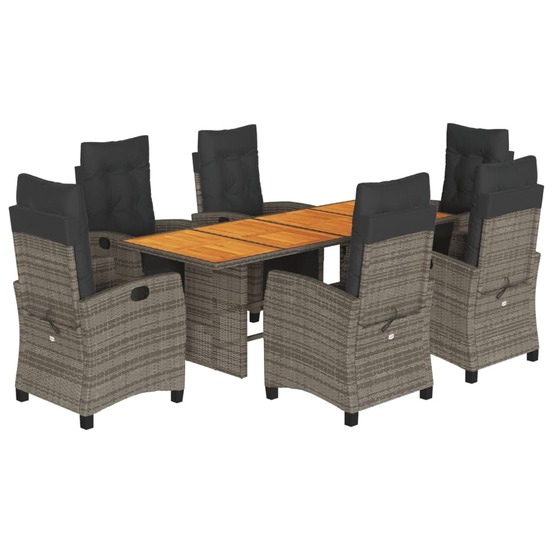 Ensemble à manger de jardin et coussins 7 pcs gris rotin