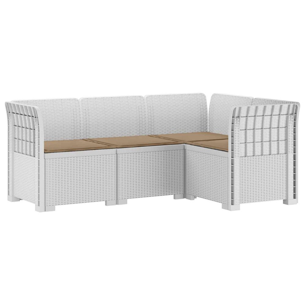 Canapé de jardin 4 places avec coussins aspect rotin pp blanc