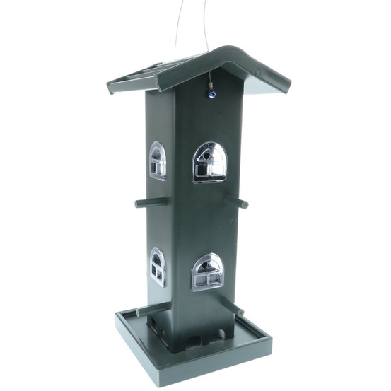 Mangeoire silo maison verte, bois composite, hauteur 33 cm. Pour oiseaux