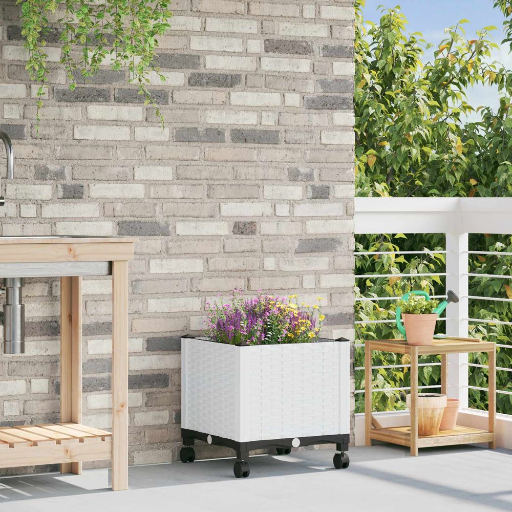 Bac à fleurs surélevé polypropylène patio jardin roues pivotantes 40x40cm blanc
