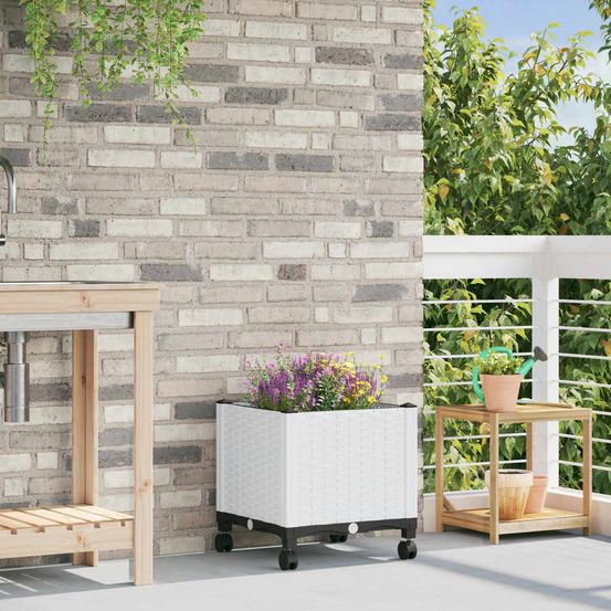 Bac à fleurs surélevé polypropylène patio jardin roues pivotantes 40x40cm blanc