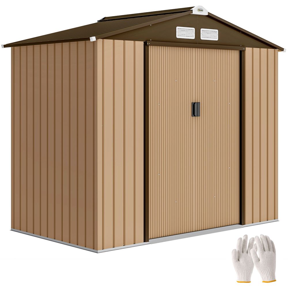 Abri de jardin métal acier extérieur rangement matériel porte coulissante 213x130cm jaune - comfortxl outdoor living