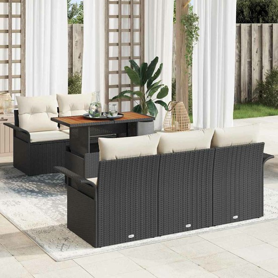 Ensemble de canapé de jardin 6 pcs noir poly rotin