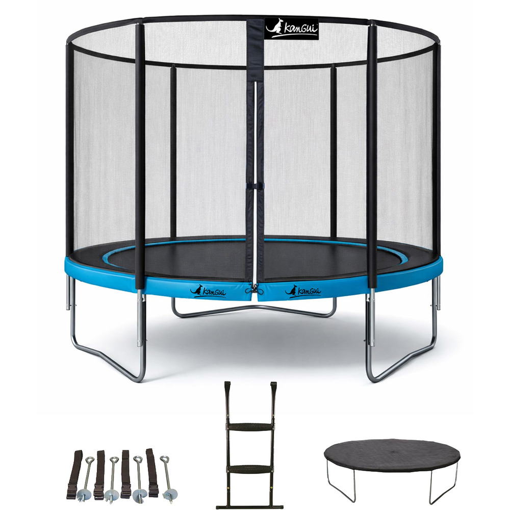 Trampoline ø 300cm + filet + échelle + bâche + kit ancrage - punchi 300 bleu