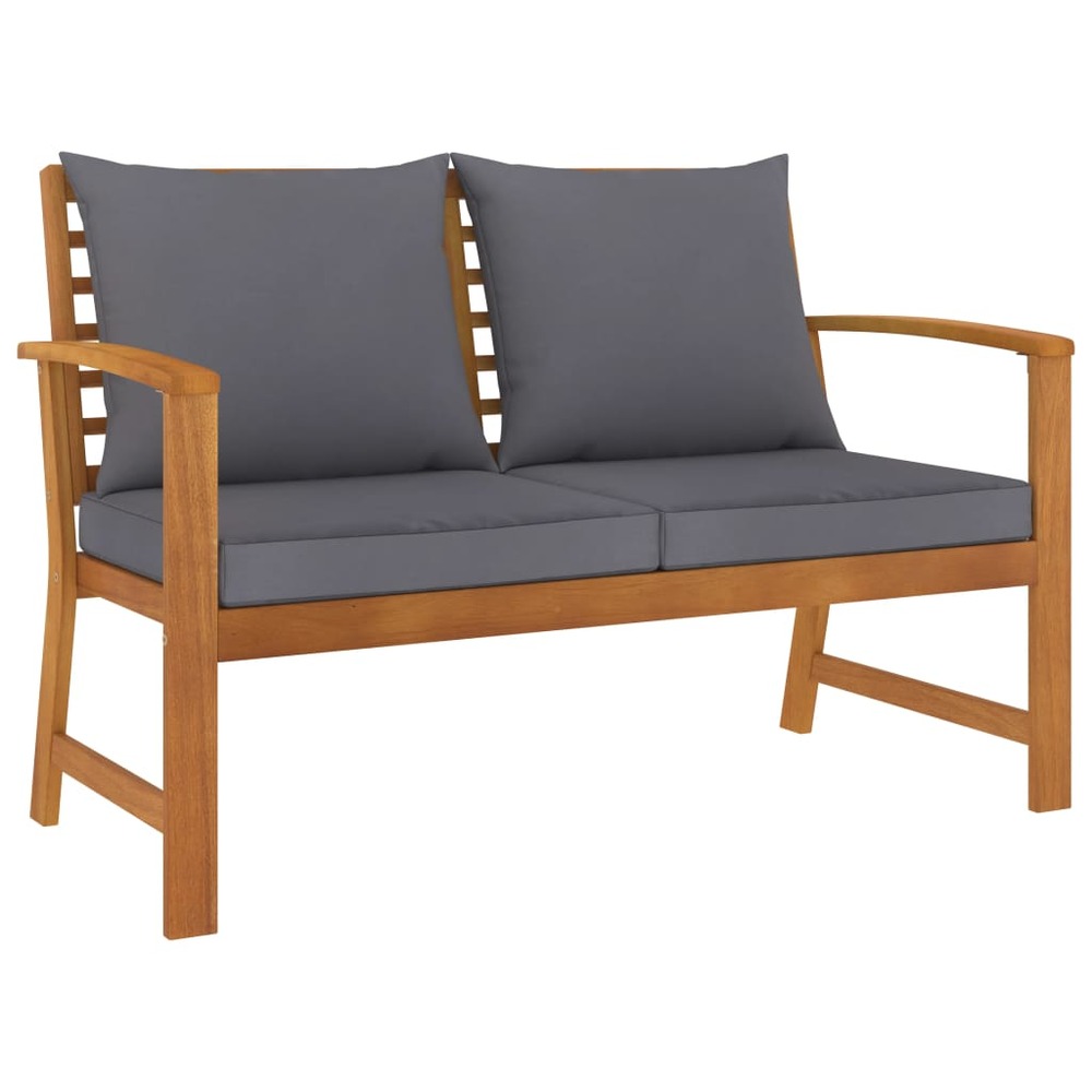 Banc de jardin meuble de patio d'extérieur terrasse et coussin gris foncé 120 x 60,5 x 81 cm bois solide d'acacia