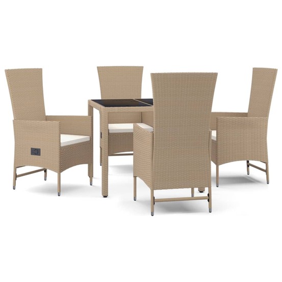 Ensemble à manger de jardin avec coussins 5pcs beige poly rotin