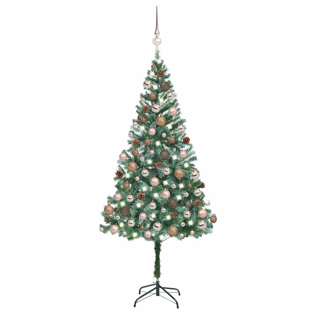 Sapin de noël artificiel givré avec led et pommes de pin vert 180 cm