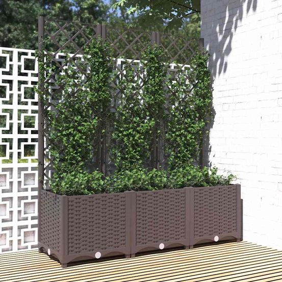 Très grande jardinière treillis brise-vue marron 120x136cm pp
