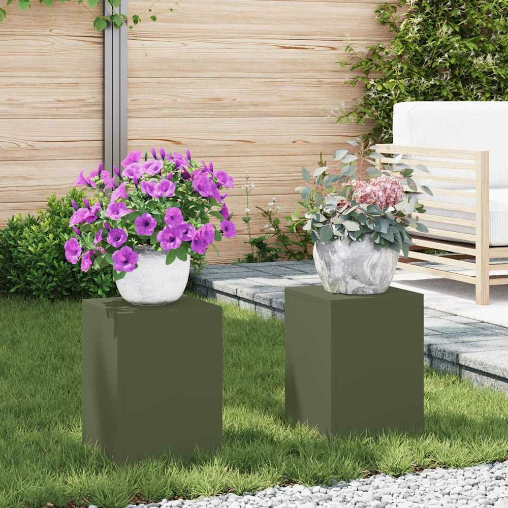 Support de plante 2 pcs vert olive 24 x 24 x 35 cm acier