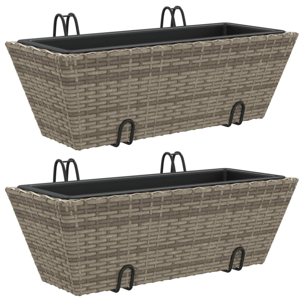 Jardinière d'extérieurs avec crochets 2 pcs gris résine tressée
