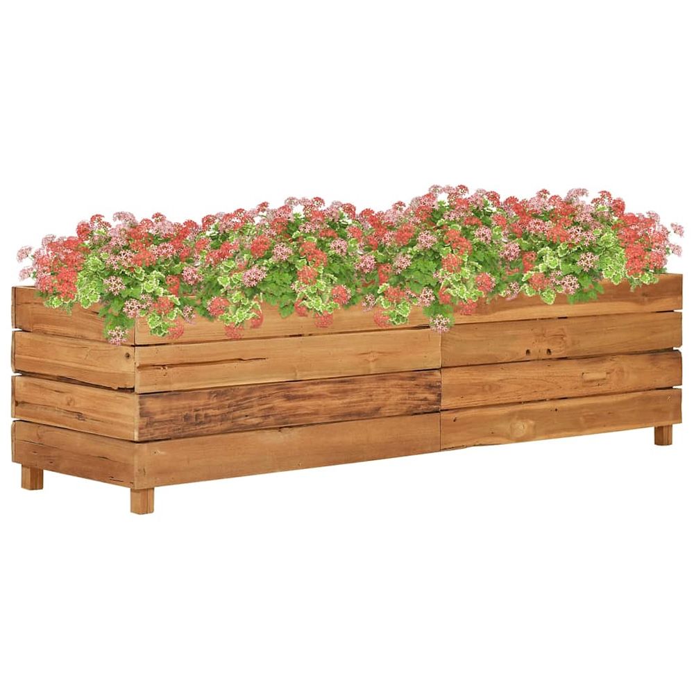 Jardinière surélevée 150cm teck recyclé et acier pour jardin terrasse