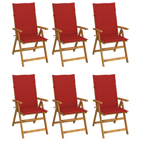 Chaises pliables de jardin lot de 6 avec coussins bois d'acacia