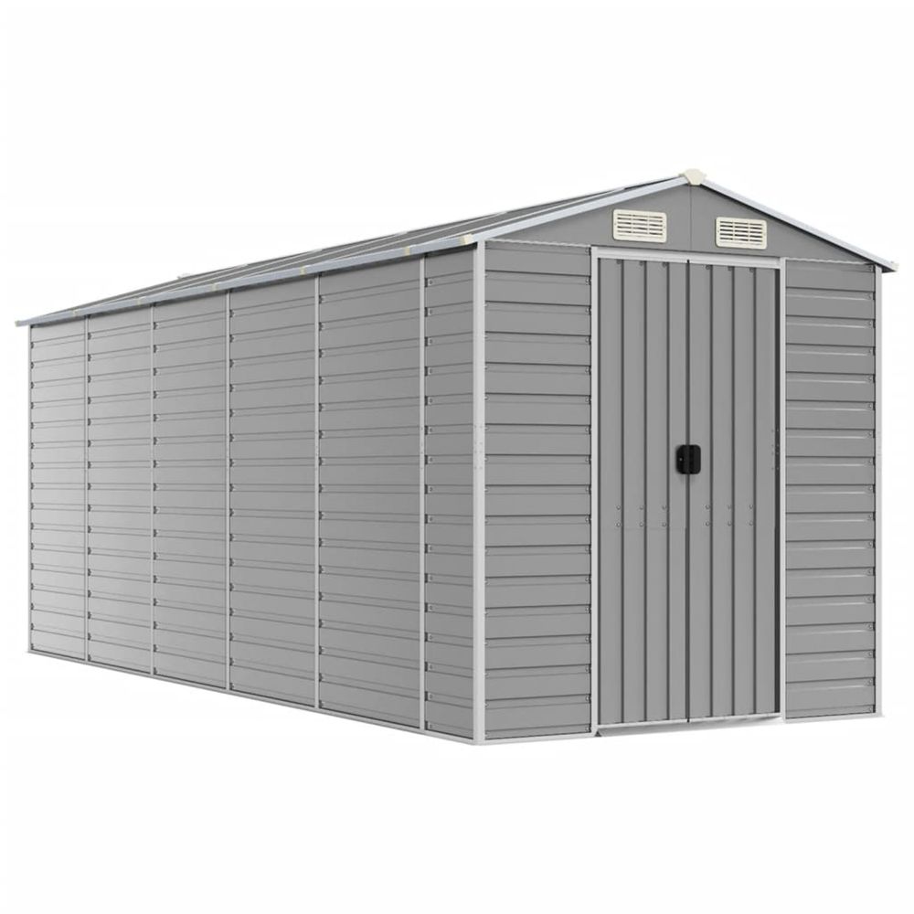 Abri de jardin gris clair 191 x 470 x 198 cm en acier galvanisé