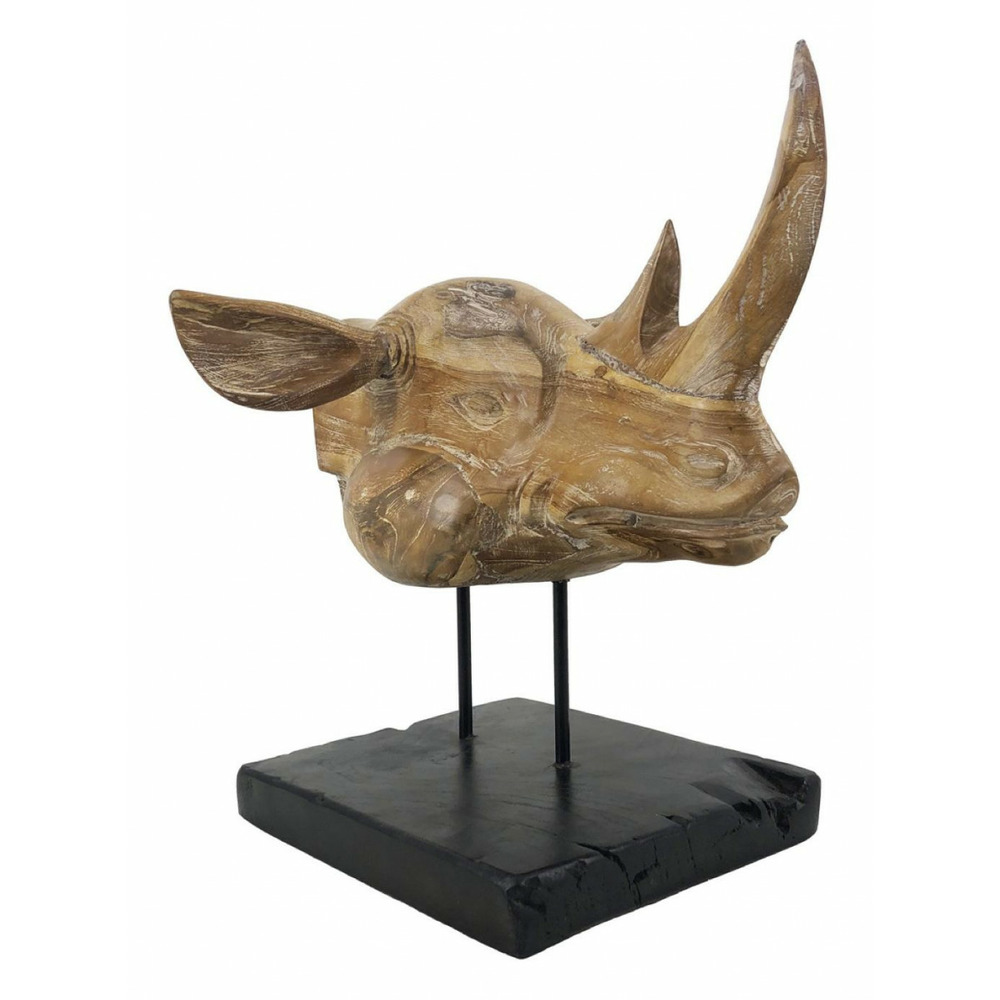 Sculpture rhinocéros bois marron - décoration d'autrefois