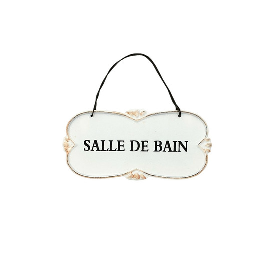 Plaque de porte décorative vintage salle de bain fer blanc 12x7cm