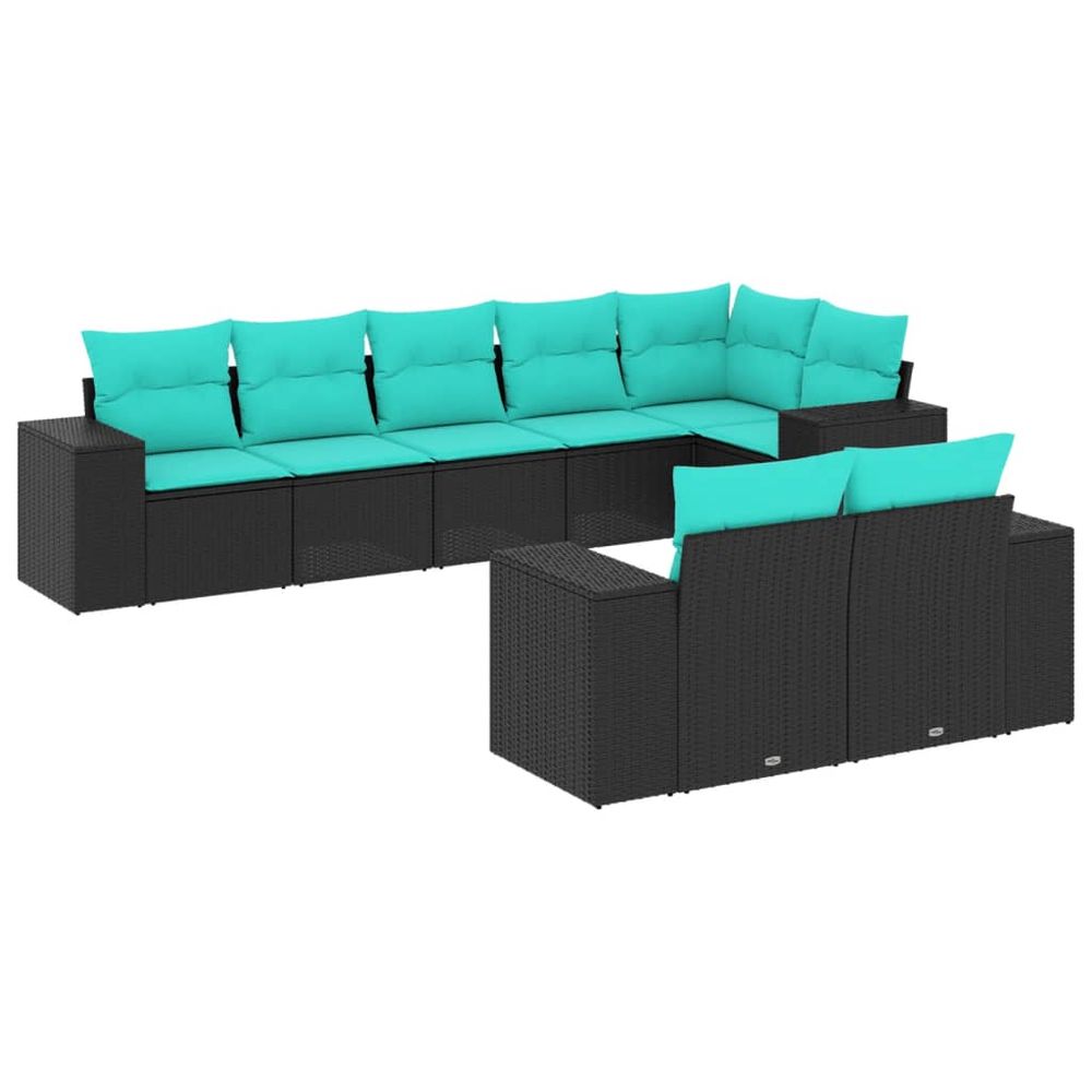 Salon de jardin 8 pcs avec coussins noir résine tressée