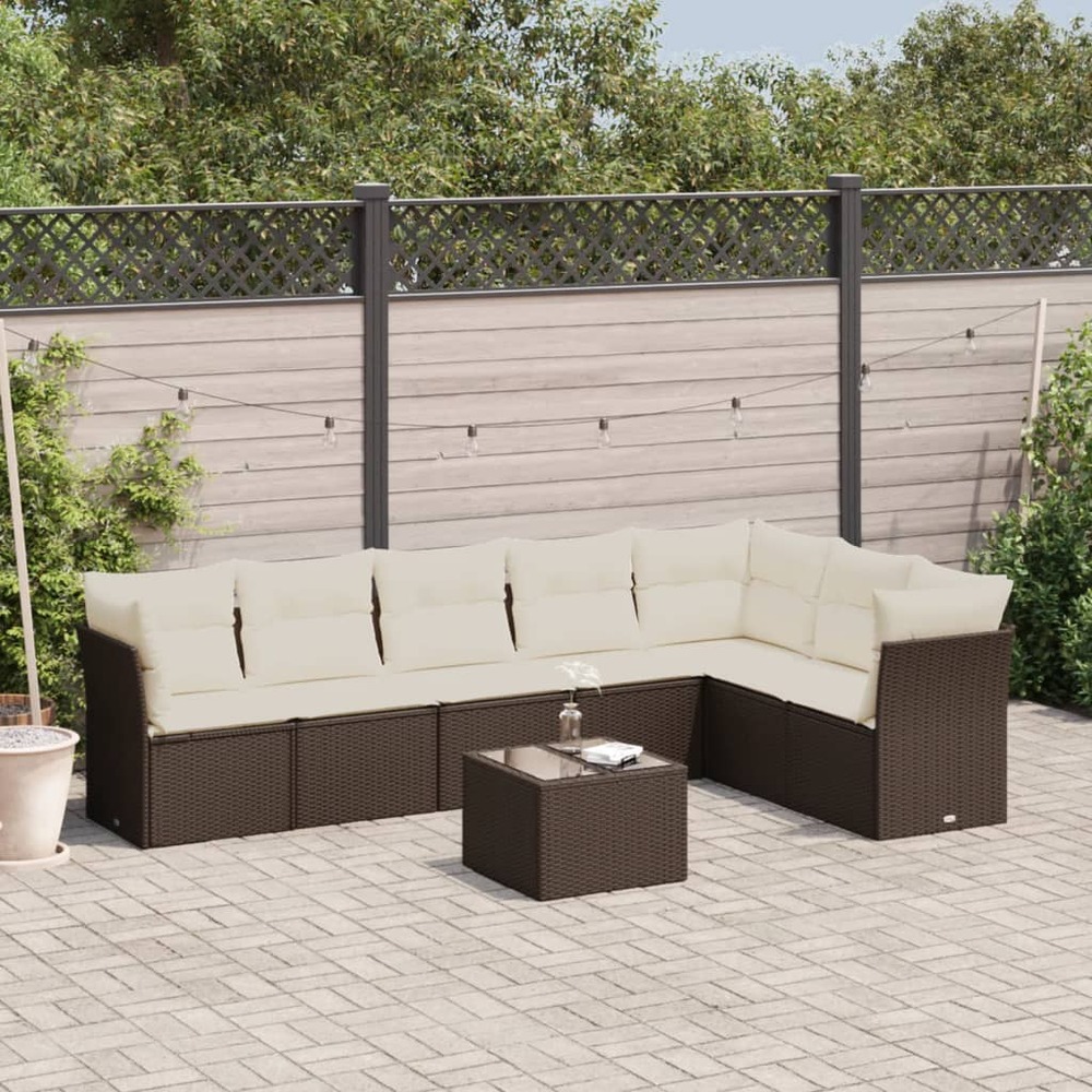 Salon de jardin 8 pcs avec coussins marron résine tressée