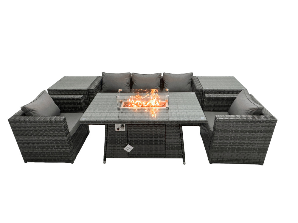 5 places salon de jardin table de foyer à gaz avec canapé fauteuil grand tabouret gris foncé mixte