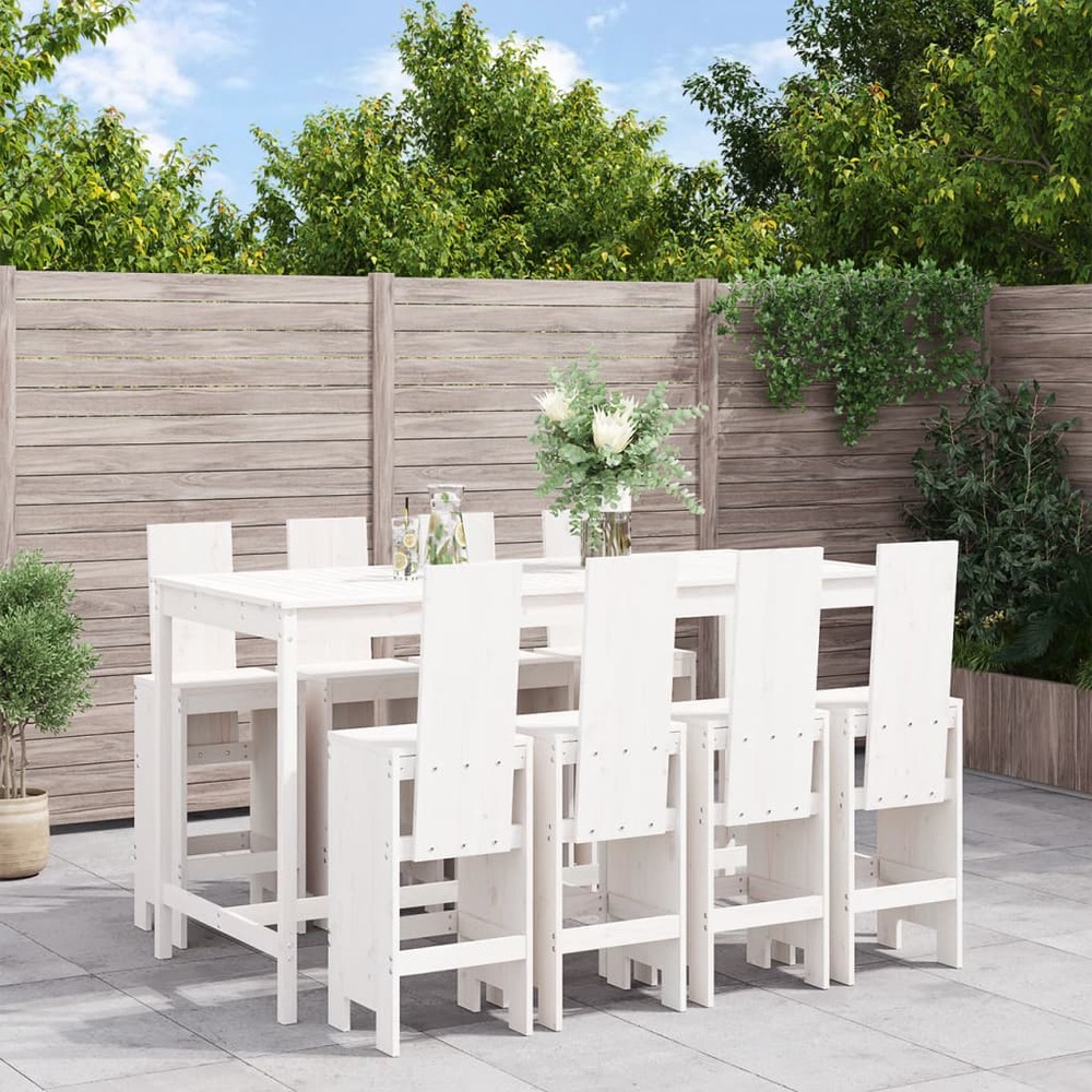 Ensemble de bar de jardin 9 pcs blanc bois de pin massif