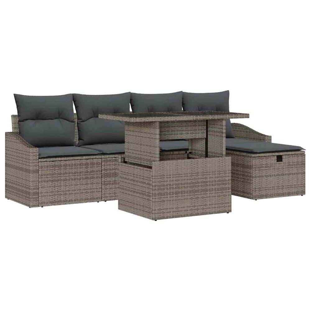 Ensemble de canapé de jardin 6 pc gris polyrotin