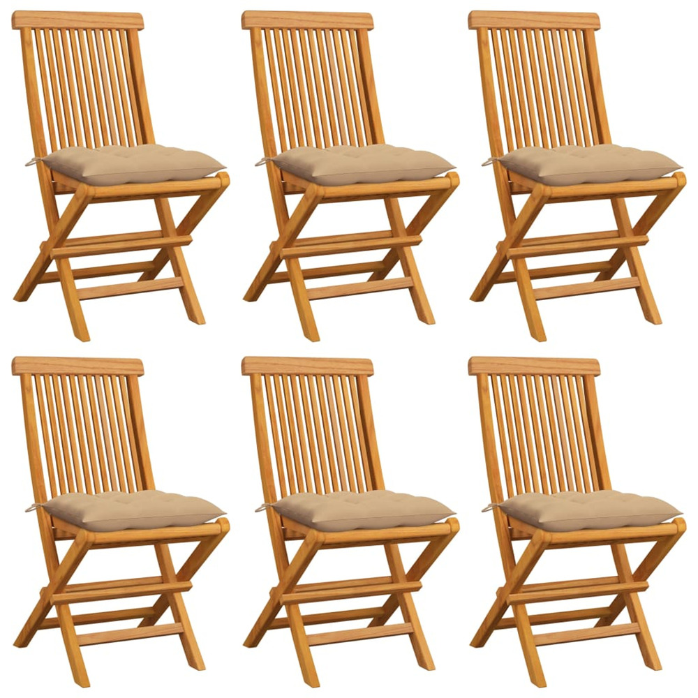 Chaises de jardin et coussins beige lot de 6 bois teck massif