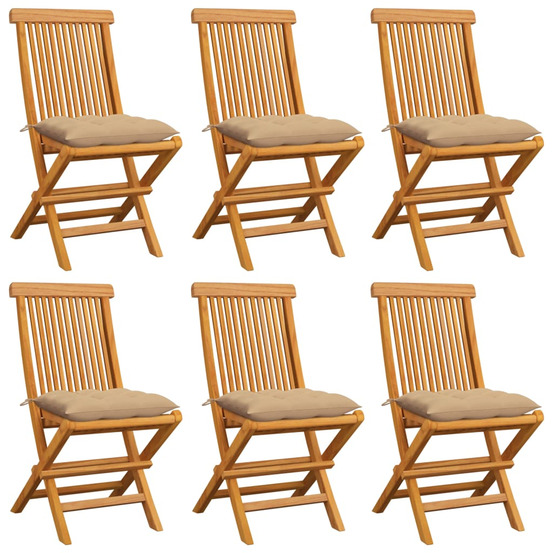 Chaises de jardin et coussins beige lot de 6 bois teck massif