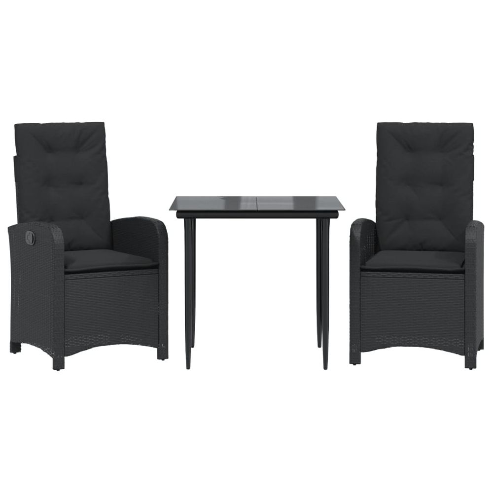 Ensemble à manger de jardin avec coussins 3 pcs noir