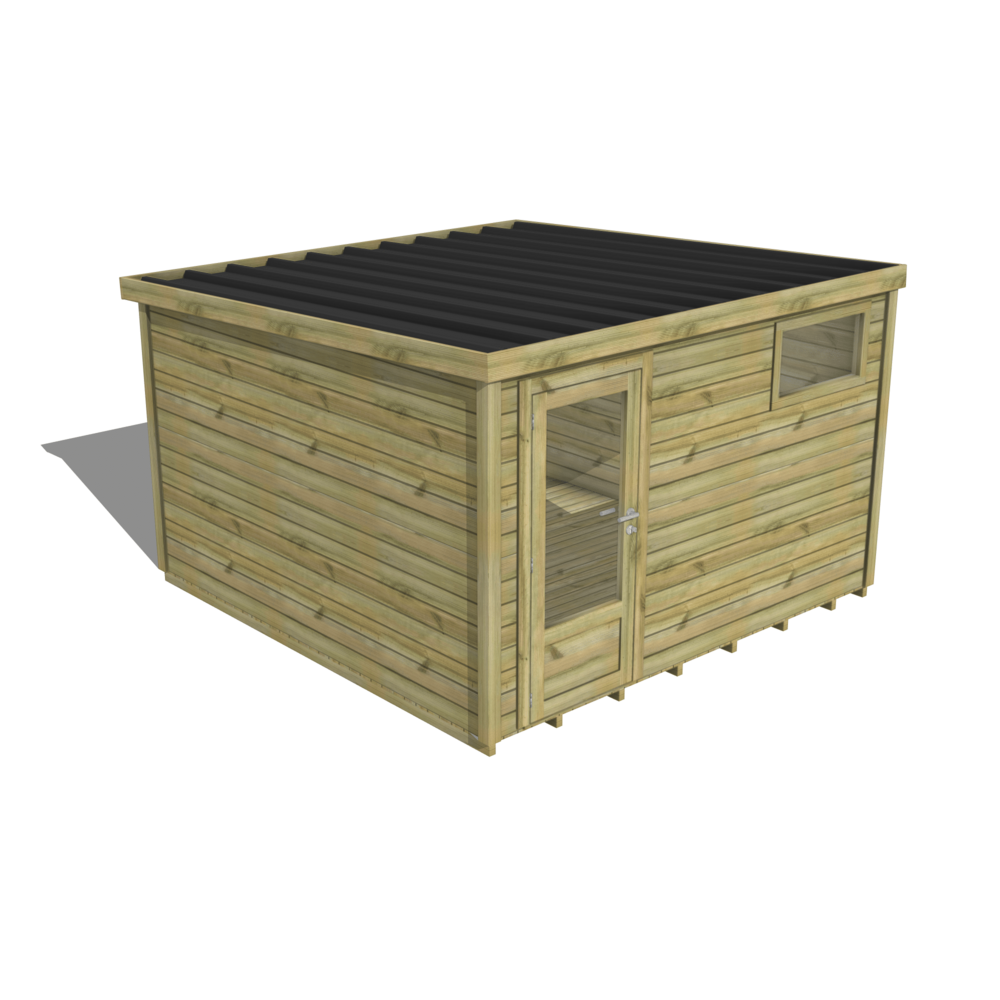 Abri de jardin bois pin traité autoclave 27mm - essentiel - 3,44x3,44m / 12m2 - bac acier - plancher bois