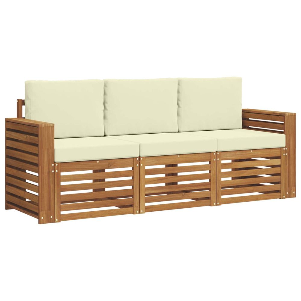 Ensembles de canapés 3 pc naturel et crème bois d'acacia massif