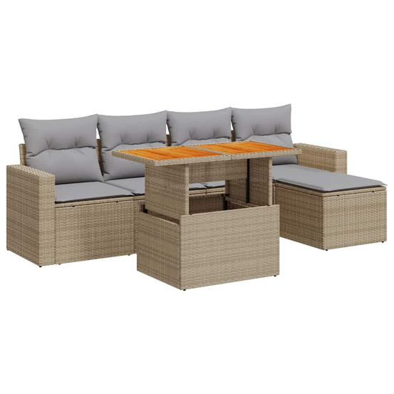 Salon de jardin avec coussins 6 pcs beige résine tressée