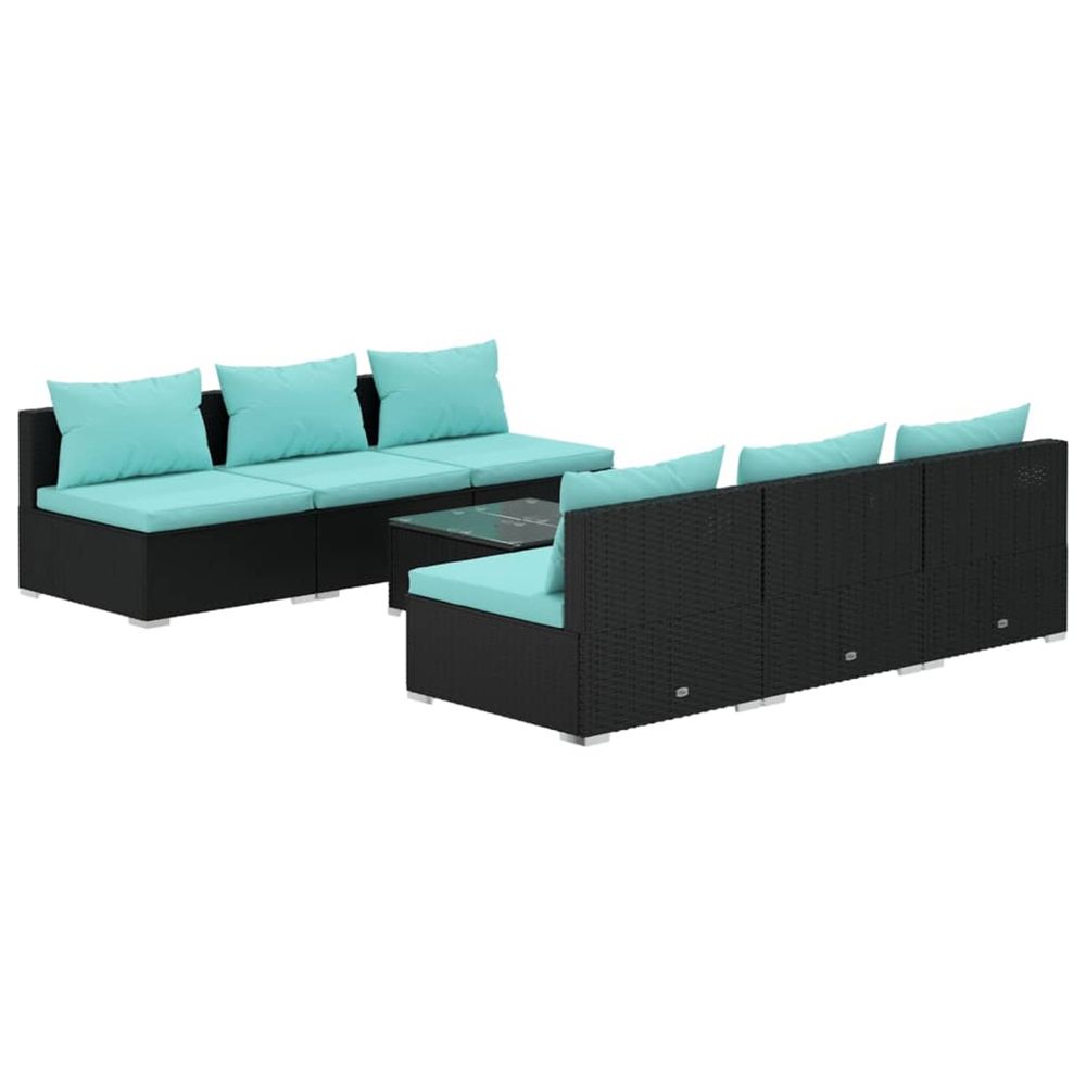 Salon de jardin 7 pcs avec coussins résine tressée noir