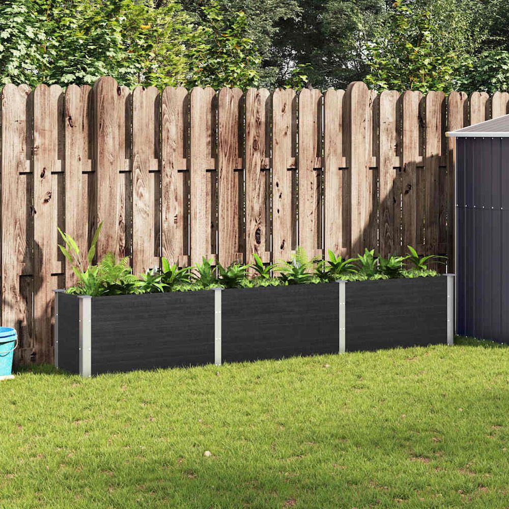 Longue jardinière en composite wpc et acier design pour bordure gris 300x50x54cm