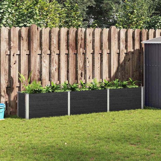 Longue jardinière en composite wpc et acier design pour bordure gris 300x50x54cm