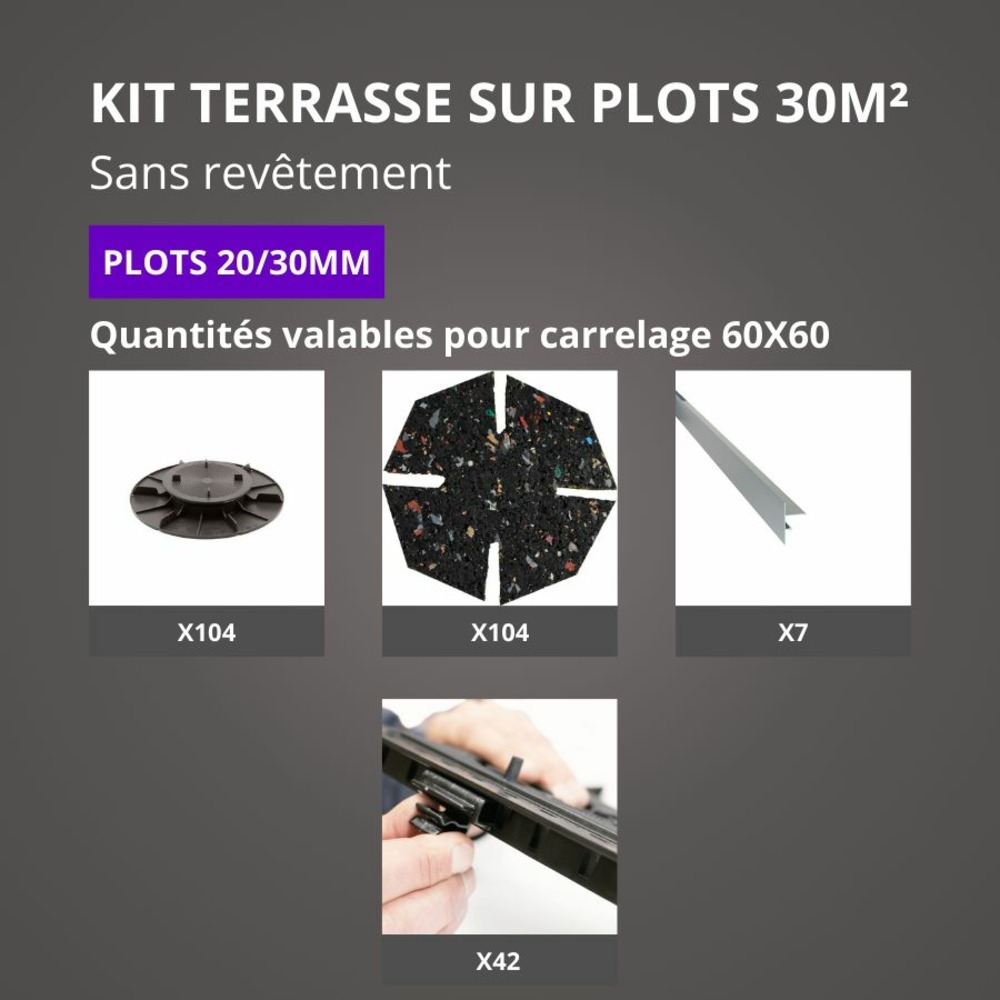 Kit terrasse sur plots sans revêtement 30m² - finition gris aluminium - 20/30 mm - jouplast