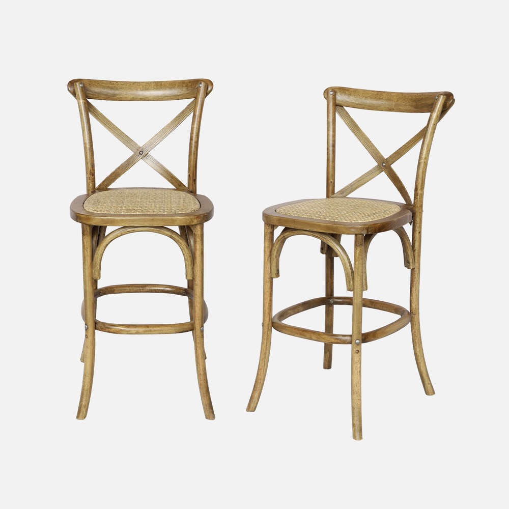 Lot de 2 tabourets de bar bistrot vintage en bois avec repose-pieds