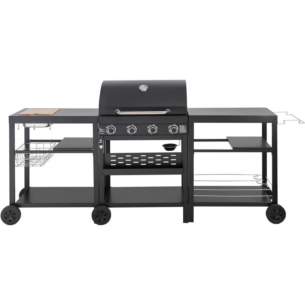 Barbecue à gaz cuisine d'extérieur - 12 kw - 4 brûleurs - noir