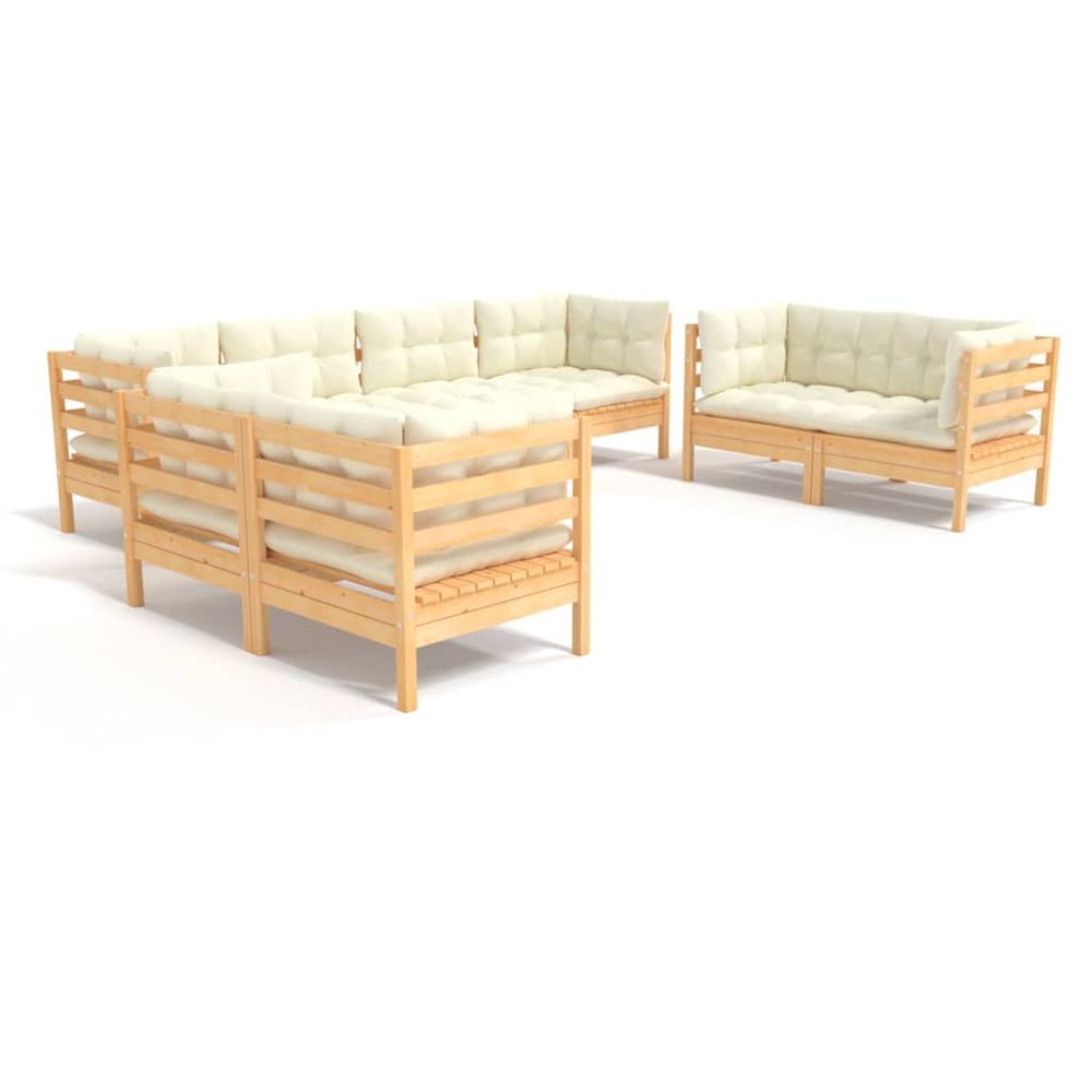 Salon de jardin 8 pcs avec coussins crème bois de pin massif