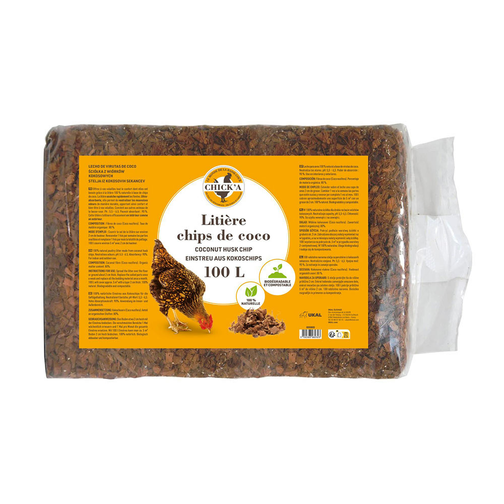 Litière chips de coco 100l 2 en 1 spécial basse-cour